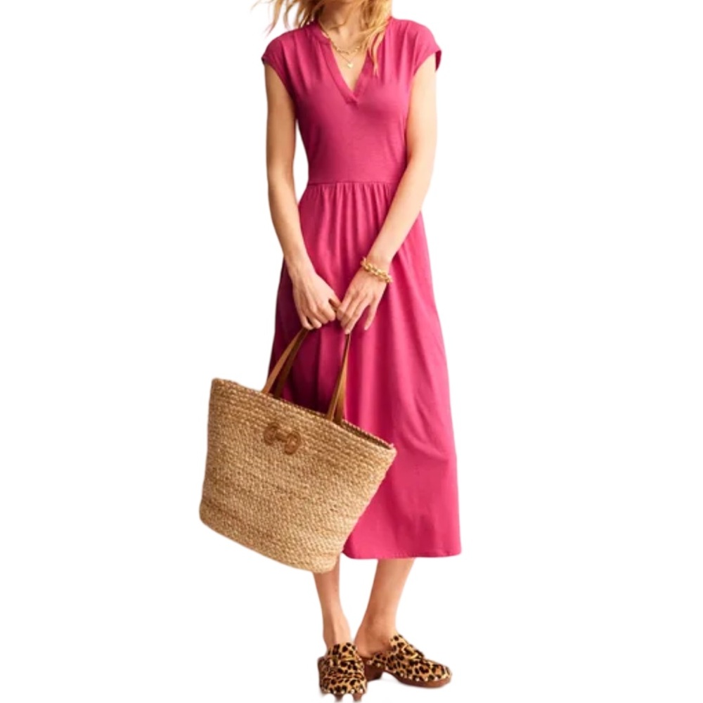 Boden Pink Cap-Sleeve Midi Dress